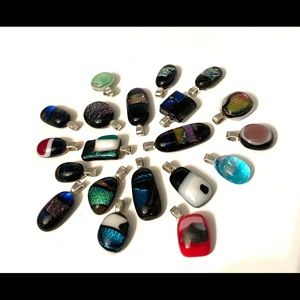 Artisan Dichroic Fused Glass Jewelry Pendant Lot of 20 wholesale-resale-fun
